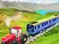 Xogo Tractor encadeado que remolca tren en liña Xogo Tractor encadeado que remolca tren en liña